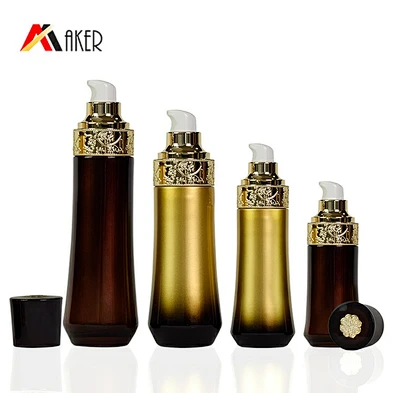 Wholesale 30ml 60ml 100ml 120ml  Black Gradient Gold Cosmetic Skincare Lotion Glass Container Set