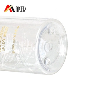 Hottest design empty cylinder shape clear pet cosmetic plastic spray bottle 200ml with mist sprayer