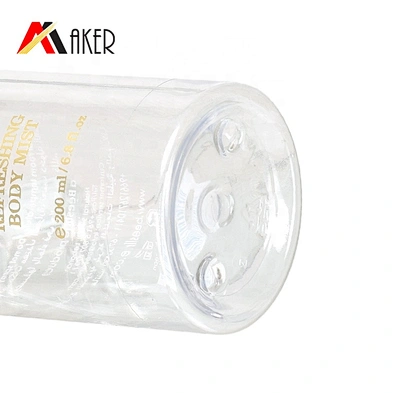 Hottest design empty cylinder shape clear pet cosmetic plastic spray bottle 200ml with mist sprayer