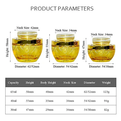 wholesale 20g 30g 50g 1oz 2oz  gold alumite cap glass lotion eye cosmetic packaging skincare cream jar