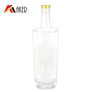 Hot sale empty clear 750ml whisky glass wine bottle vodka bottle rum bottle with gold aluminum covered polymer rubber stopper
