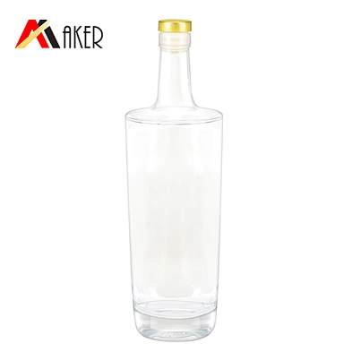 Hot sale empty clear 750ml whisky glass wine bottle vodka bottle rum bottle with gold aluminum covered polymer rubber stopper