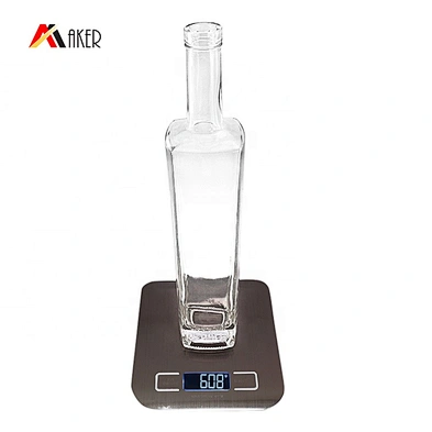 Custom clear square 500ml whisky glass wine bottle liquor bottle with gold aluminum covered rubber stopper