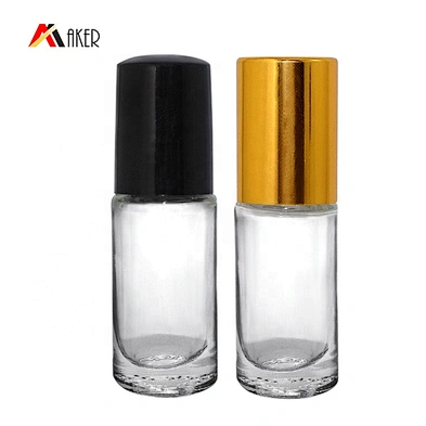 Empty clear round 5ml roll on glass bottle with gold aluminum cap