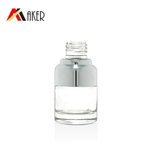 New luxury 20ml clear cosmetic glass essence bottle serum dropper bottle with silver electroplated press dropper cap