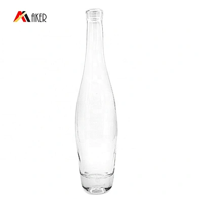 wholesale 550ml transparent unique shaped crystal glass sparking wine bottle with polymer rubber stopper