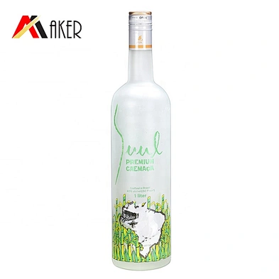 China supply custom 1000ml boston round empty vodka glass wine bottle with aluminum cap