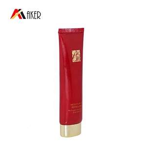 empty 60g red flat LDPE cosmetic BB CC foundation plastic tube packaging with gold screw cap