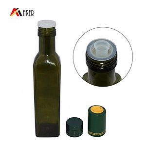 Wholesale 250ml dark green square glass olive oil bottle with aluminum screw cap and inner seal