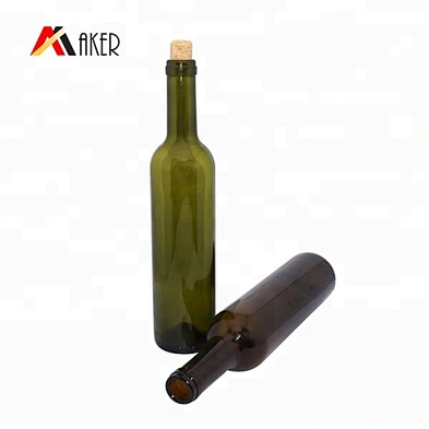 Wholesale 500ml Empty Amber Or Green Color Glass Wine Bottle With Cork Lid