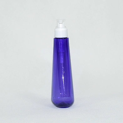 Empty custom 200ml blue color unique shape PET plastic shampoo bottle with pump dispenser