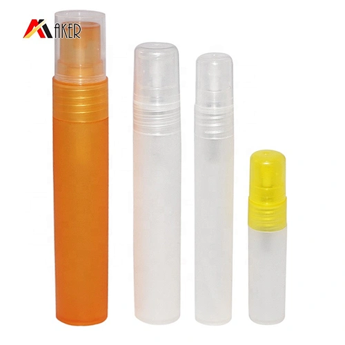 Wholesale 5ml 10ml 20ml pen shape PP plastic perfume spray bottle packaging with plastic mist sprayer