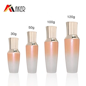 Wholesale stock Painted pearl color oval 30g 50g 100g 120g cosmetic glass lotion bottle with gold cream pump