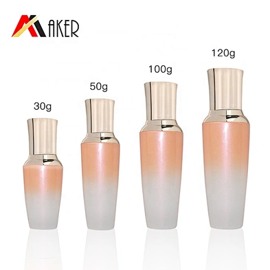 Wholesale stock Painted pearl color oval 30g 50g 100g 120g cosmetic glass lotion bottle with gold cream pump