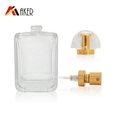 100ml empty clear square crystal glass perfume bottle with aluminum mist sprayer