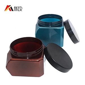 Custom 550ml 700ml Blue Amber PET Hair Care Packaging Cosmetic Plastic Cream Jar with Lid