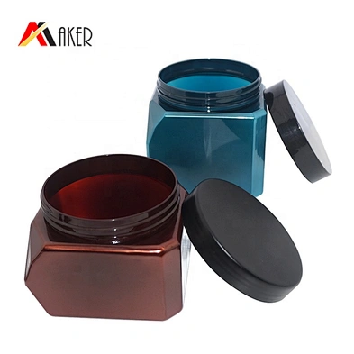 Custom 550ml 700ml Blue Amber PET Hair Care Packaging Cosmetic Plastic Cream Jar with Lid