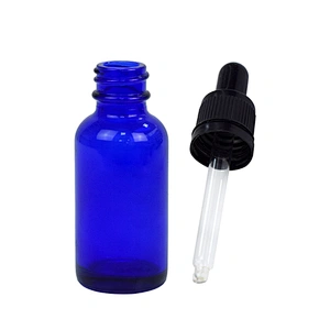 wholesale cheap empty 30ml blue cosmetic personal care packaging serum essential oil dropper glass bottle