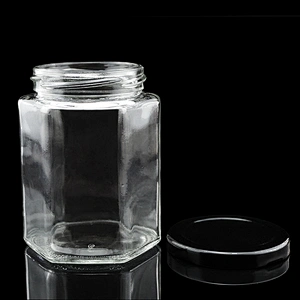 customize 350ml clear honey hexagon glass jar with tinplate cap for canned food