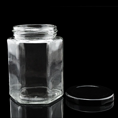 customize 350ml clear honey hexagon glass jar with tinplate cap for canned food