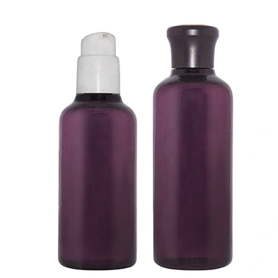 Hottest round shape empty purple PETG 150ml 200ml cosmetic cream bottle with pump