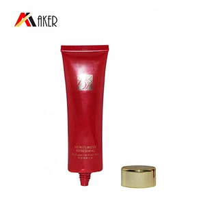 empty 60g red flat LDPE cosmetic BB CC foundation plastic tube packaging with gold screw cap