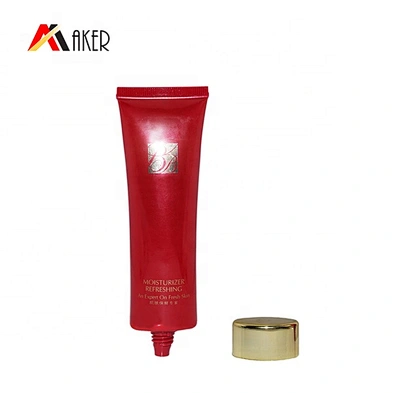 empty 60g red flat LDPE cosmetic BB CC foundation plastic tube packaging with gold screw cap