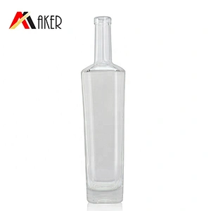 Wholesale 700ml empty clear cylinder square wine bottle special shape vodka glass bottle with silver aluminum covered cork