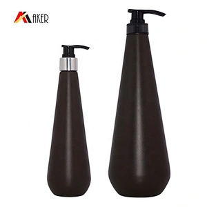 Unique shape empty brown 350ml 1000ml PE plastic cosmetic shampoo bottles set with lotion pump