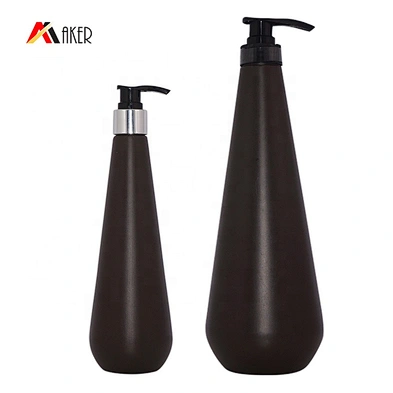 Unique shape empty brown 350ml 1000ml PE plastic cosmetic shampoo bottles set with lotion pump