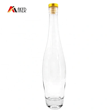wholesale 550ml transparent unique shaped crystal glass sparking wine bottle with polymer rubber stopper