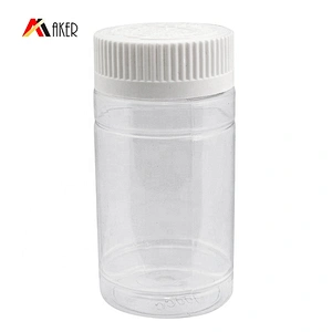Round clear 100ml PET plastic medicine pill bottle with child tamper proof cap