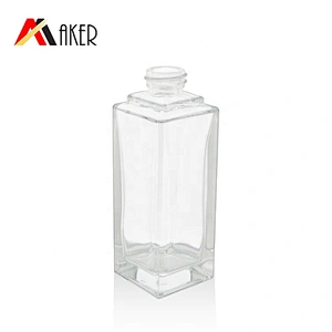 Newest design empty clear square shape 40ml luxury lotion glass bottle with pump