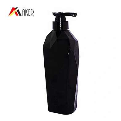 Empty custom 500ml black color unique shape PET plastic shampoo bottle with pump dispenser