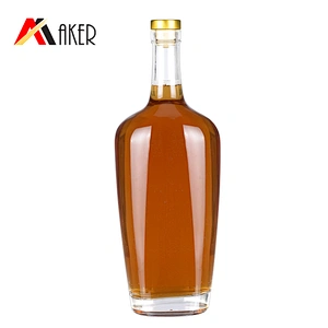 New empty square clear 750ml whisky glass wine bottles vodka bottle  with gold aluminum covered polymer rubber stopper