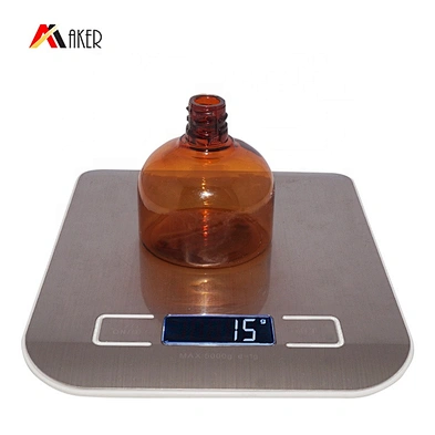 Factory price 90ml round amber PETG plastic massage essential oil bottle with black pp screw cap