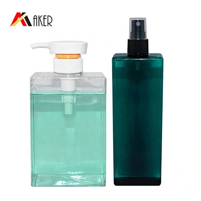 China manufacturer 200ml transparent square PETG plastic shampoo bottle with lotion pump