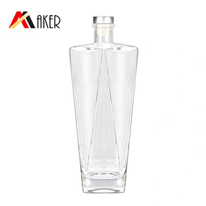 Wholesale clear square 750ml whisky empty glass wine bottles liquor bottle with silver aluminum covered rubber stopper