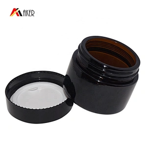 Factory supply empty 15g 25g 35g cosmetic cream amber glass jar with black lid