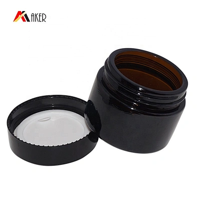 Factory supply empty 15g 25g 35g cosmetic cream amber glass jar with black lid