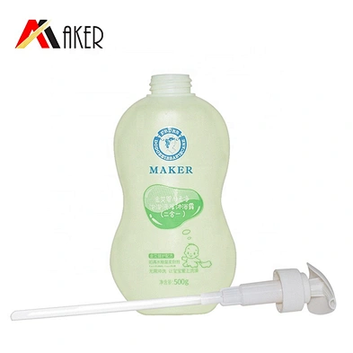 Newest light green unique shape 500ml HDPE plastic baby shampoo bottle with pump