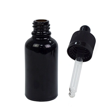 factory wholesale essential oil glass bottle personal care serum oil packaging 30ml glass black dropper bottle