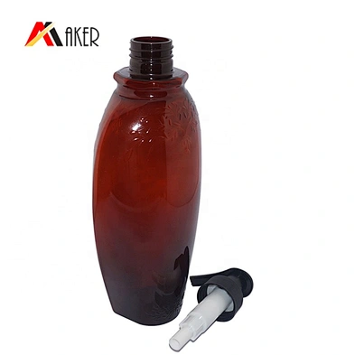 Best design 800ml semi transparent brown PET plastic eco friendly shampoo bottle with lotion pump