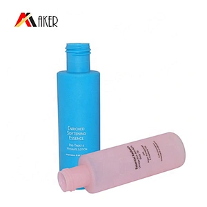 Wholesale rubber touch effect 120ml blue round cosmetic HDPE plastic bottle with screw cap