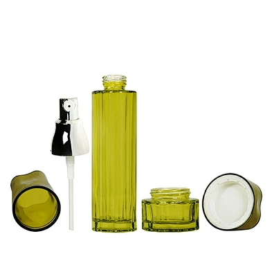 OEM Factory Low MOQ Skincare Empty Fancy Lotion Bottles Cream Jar Luxury Glass Cosmetic Packaging Set