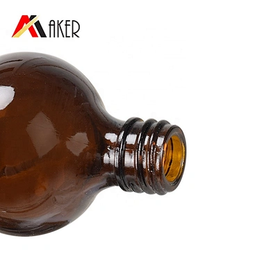 Wholesale cucurbit special 100ml amber cosmetic essential oil glass bottle with gold aluminum cap