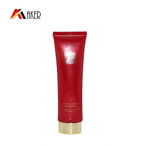 empty 60g red flat LDPE cosmetic BB CC foundation plastic tube packaging with gold screw cap
