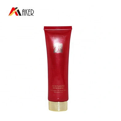 empty 60g red flat LDPE cosmetic BB CC foundation plastic tube packaging with gold screw cap