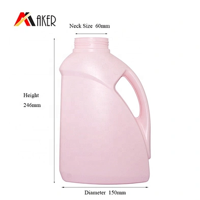 2L Pink HDPE plastic ladundry detergent bottle with screw cap for wholesale