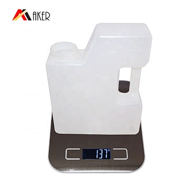 Empty 1L white square HDPE liquid laundry detergent plastic bottle packaging with handle